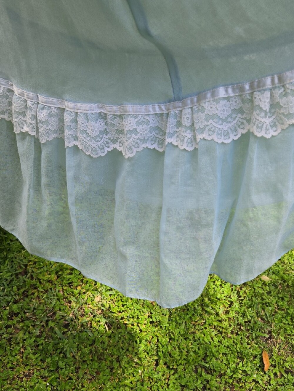 Vintage 1978 Light Blue Lace-Trim Maxi Dress Junior Size 11 - Picture 7 of 9